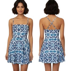 STYLESTALKER Blue & White Delft Pattern Mini Sundress - Size M